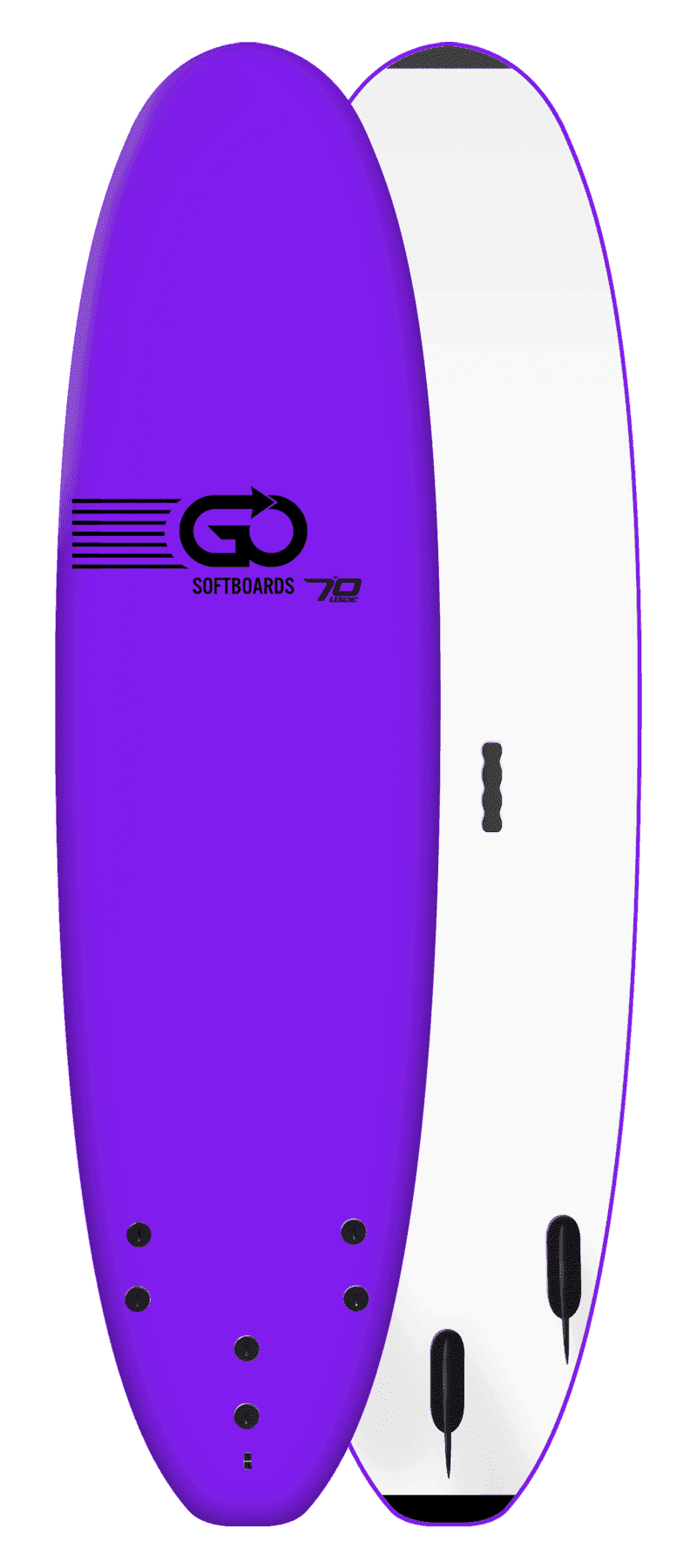 Prancha Go Softboard 7.0 roxa disponível para aluguer na Gecko Surf School, Costa da Caparica