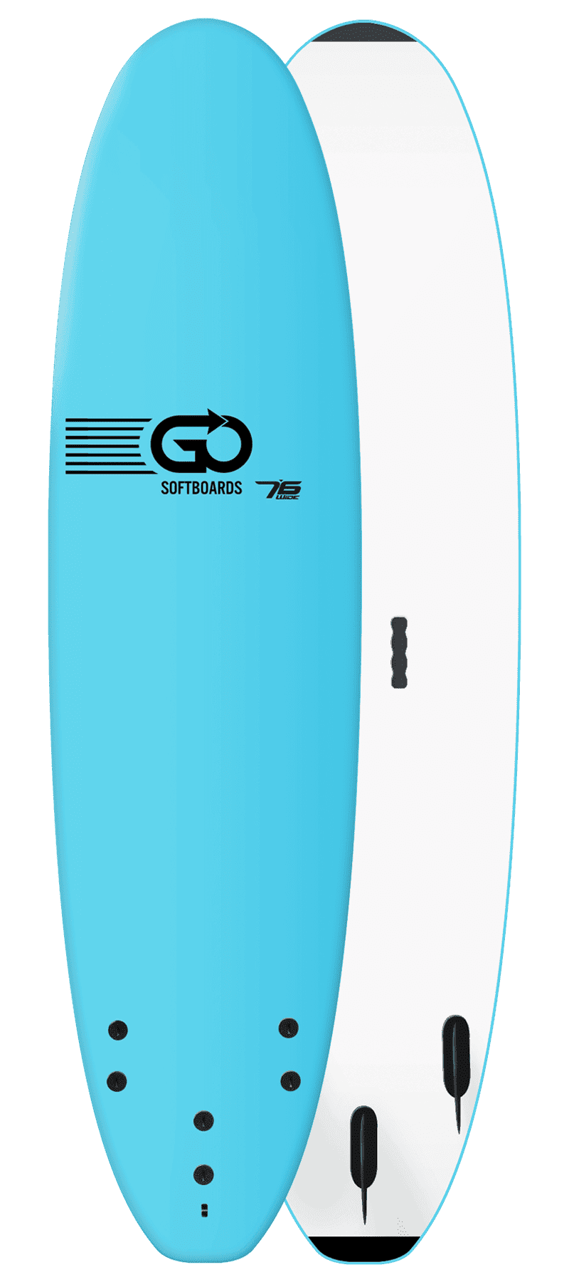 Prancha Go Softboard 7.6 azul disponível para aluguer na Gecko Surf School, Costa da Caparica
