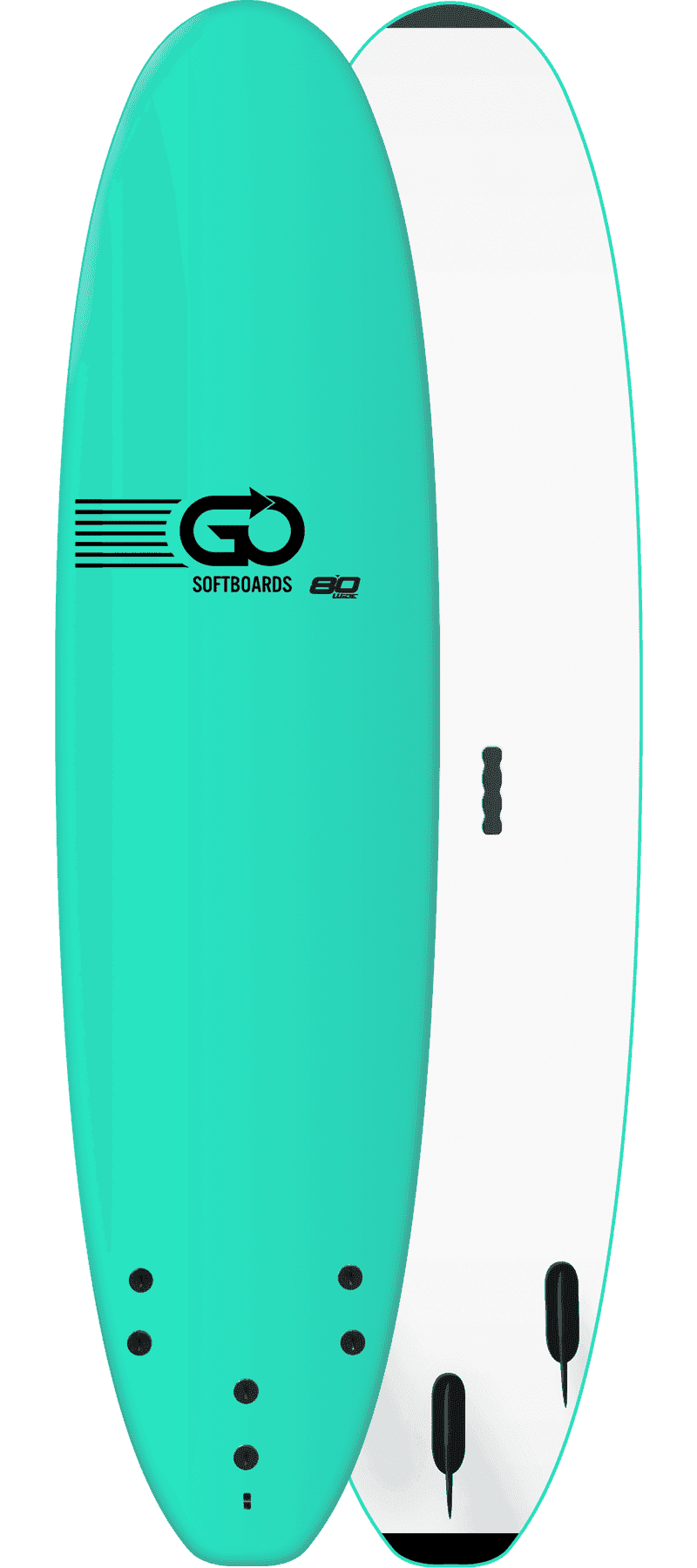 Prancha Go Softboard 8.0 verde disponível para aluguer na Gecko Surf School, Costa da Caparica