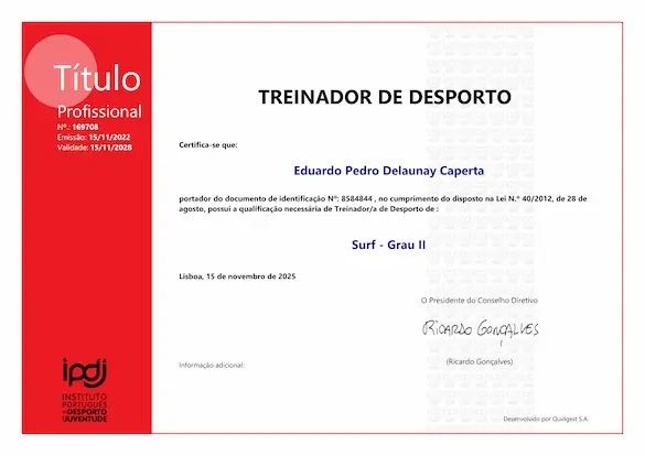 Título Profissional de Treinador de Surf Grau II – IPDJ